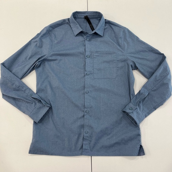 Lululemon Button Up Mason Peak Shirt Long Sleeve Solid Blue Size Large Men's - Picture 1 of 12